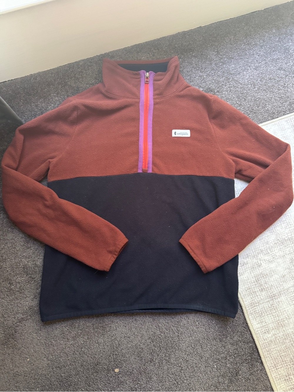 Cotopaxi Women’s M Fleece 1/4 Zip Mock Neck Colorblock Sweatshirt Brown Navy